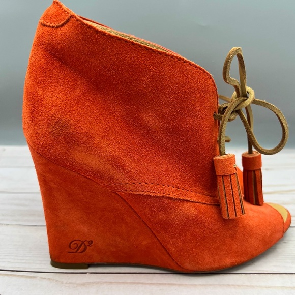 DSquared2 Orange Suede Peep Toe Wedge Booties - Picture 1 of 11
